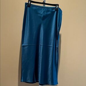 Trina Turk Teal Satin Midi Skirt
